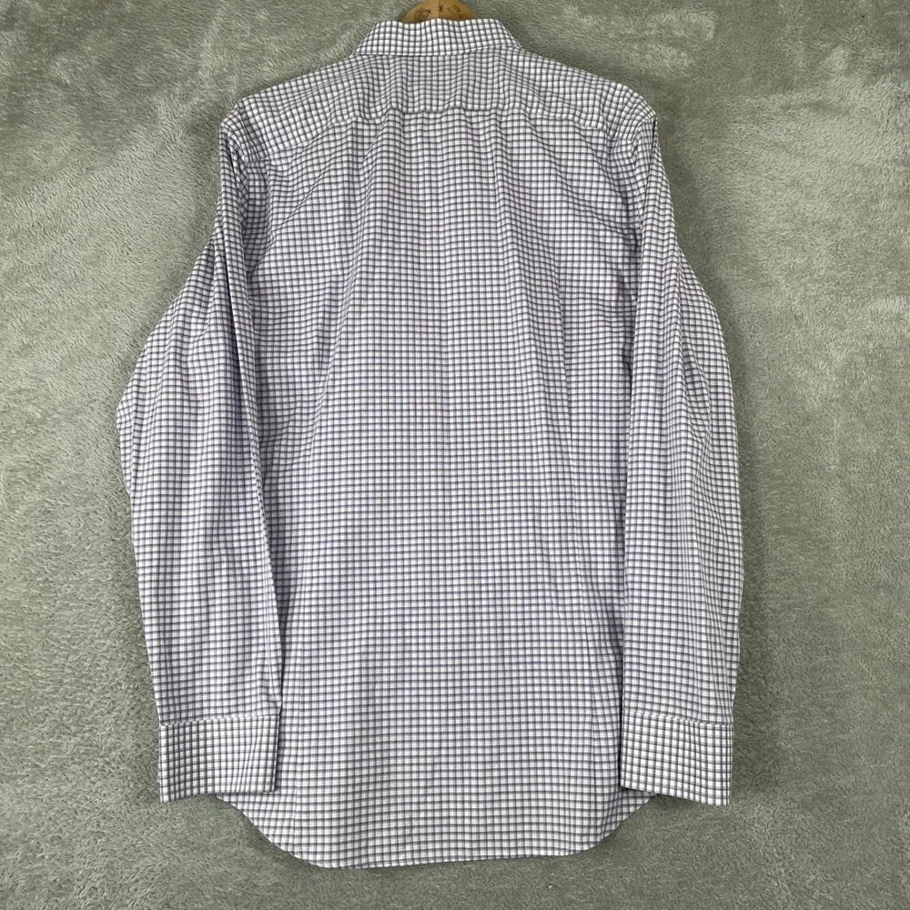 Banana Republic Button Down Shirt Mens Large Purple White Check Non-Iron Slim
